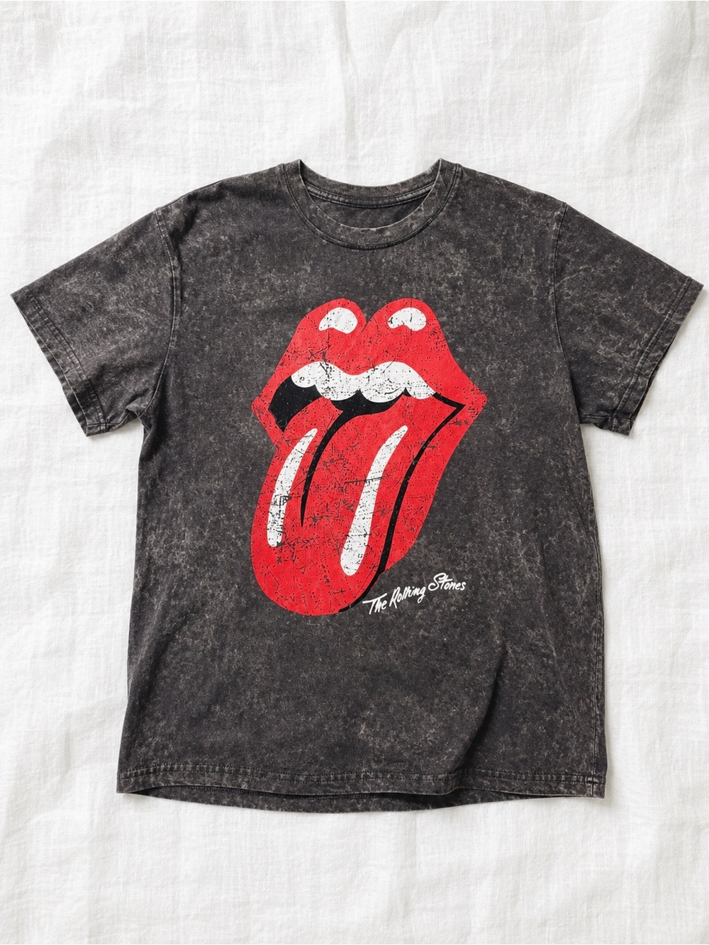 the Rolling Stones Black Kids Tee with Red & White Tongue Logo